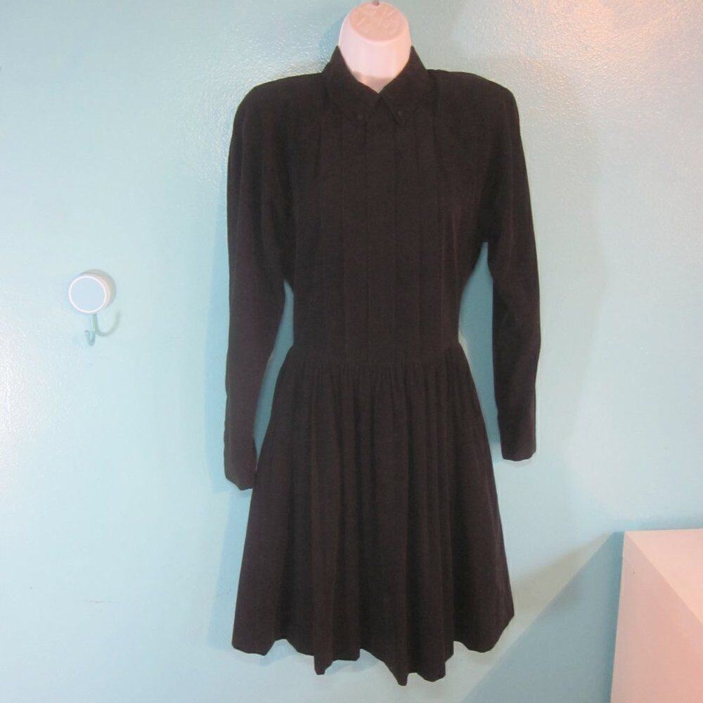 Vintage Laura Ashley Black Cotton Corduroy Women Sz XS Long Sleeve Dress